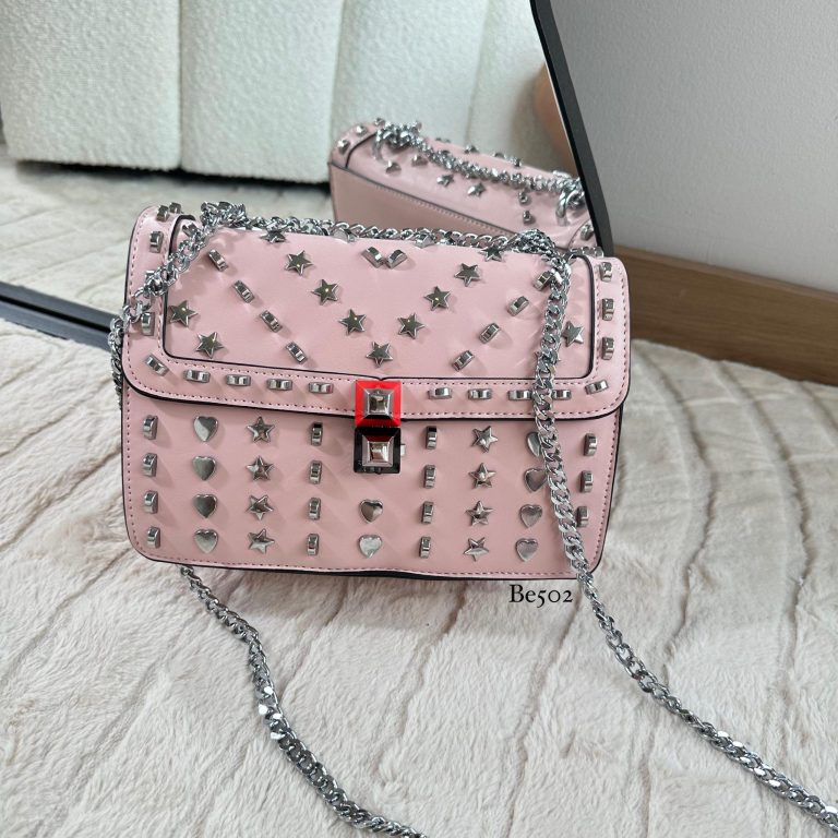 Bolso rosado apliques y cadena plateado   24cm* 9cm* 18cm   C - 23196-A