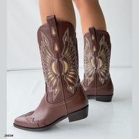 Bota texana café detalles beige tacon 4cm  HX3357-C1772