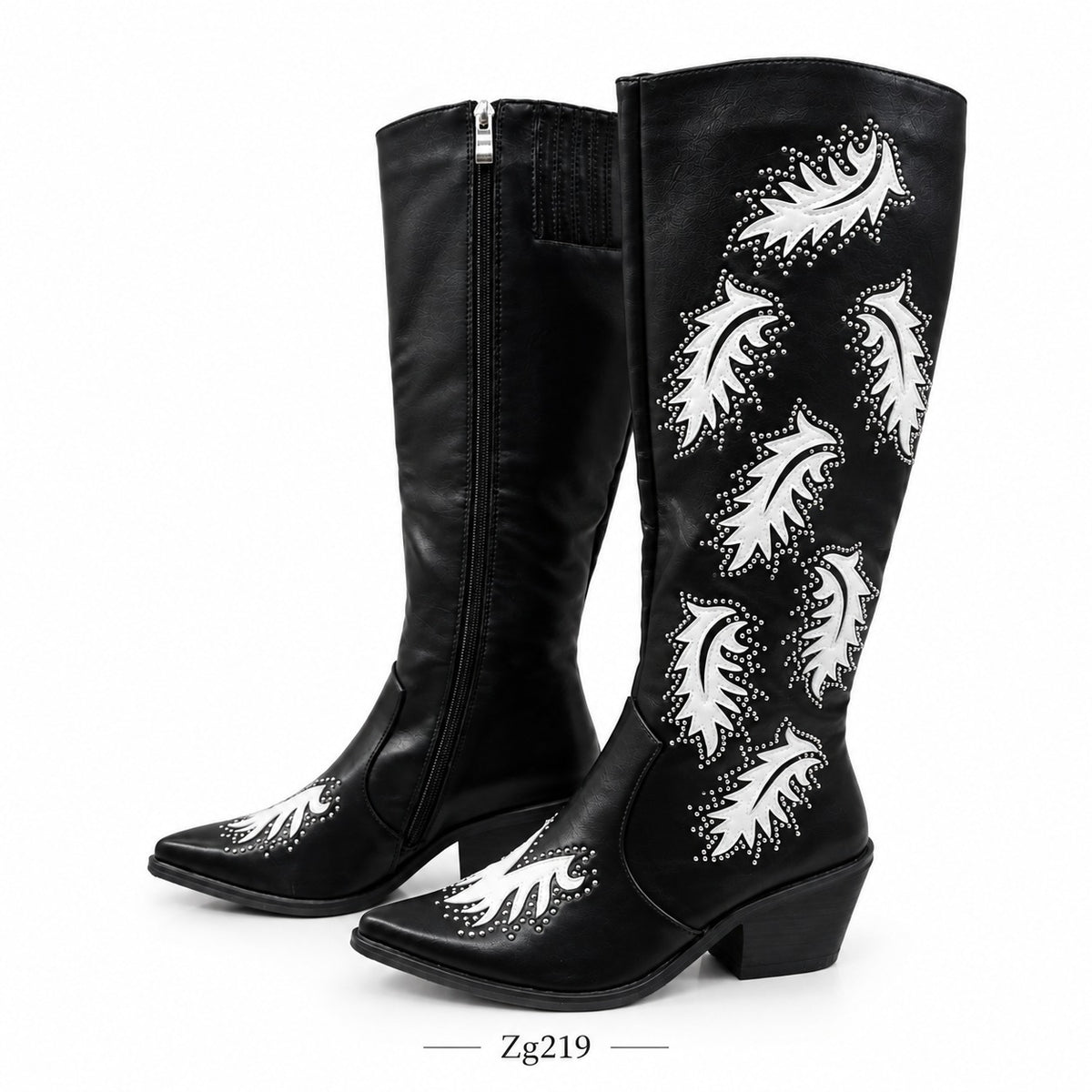 Bota texana negro detalles blanco apliques tacon 7cm 15759 C-9