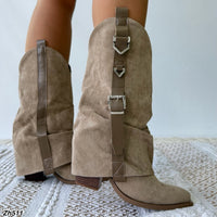 Bota texana beige doblez detalle correa tacon 9cm  A9852   C-160