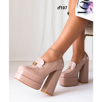 Zapato beige aplique dorado tacon 15cm   8392  C32