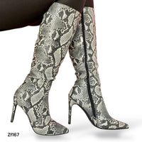 Bota caña alta gris textura tacon 9cm  DF3813   C34