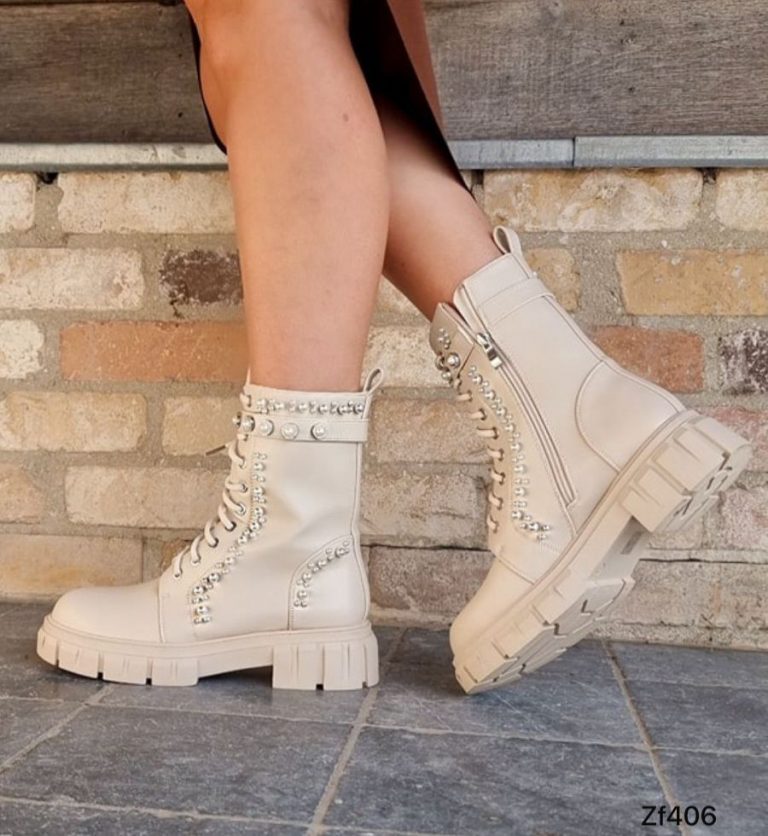 Botin beige aplique perlas suela 4cm  C-276   C7