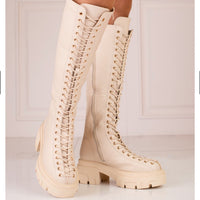 Bota caña alta beige suela 4cm  U8D-X21176-1   C1