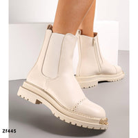 Botin beige aplique dorado suela 4cm   LQ-56    C7