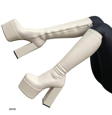 Bota caña alta beige plataforma 6cm tacon 13cm  K6019   C3