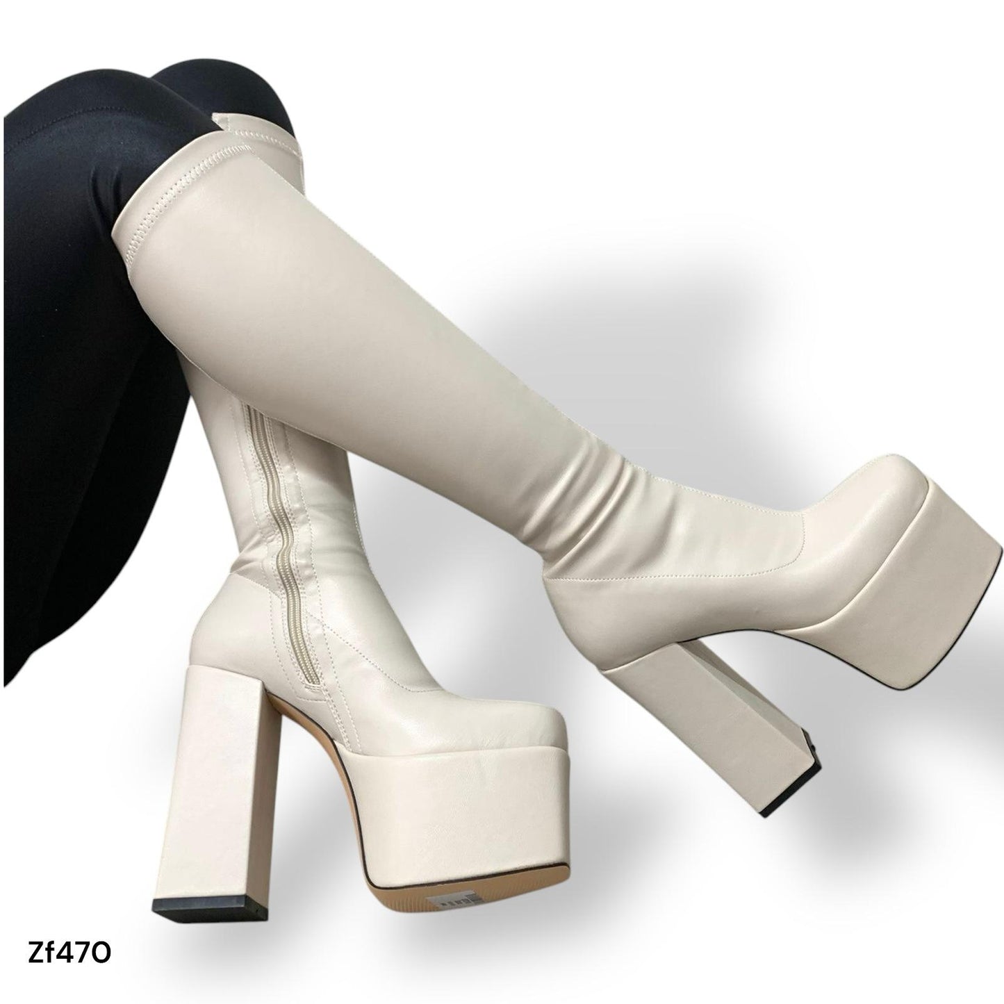 Bota caña alta beige plataforma 6cm tacon 13cm  K6019   C3