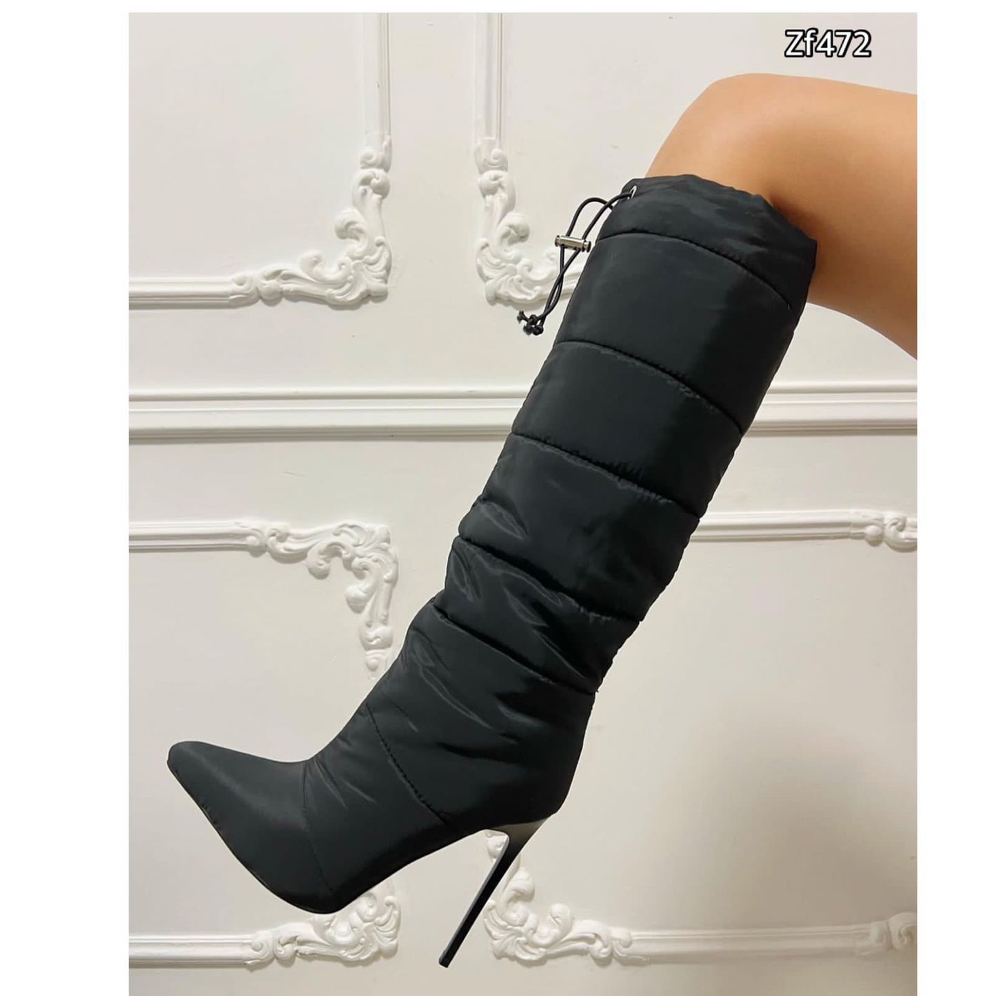 Bota caña alta negra tacon puntilla 11cm  K2638  C3