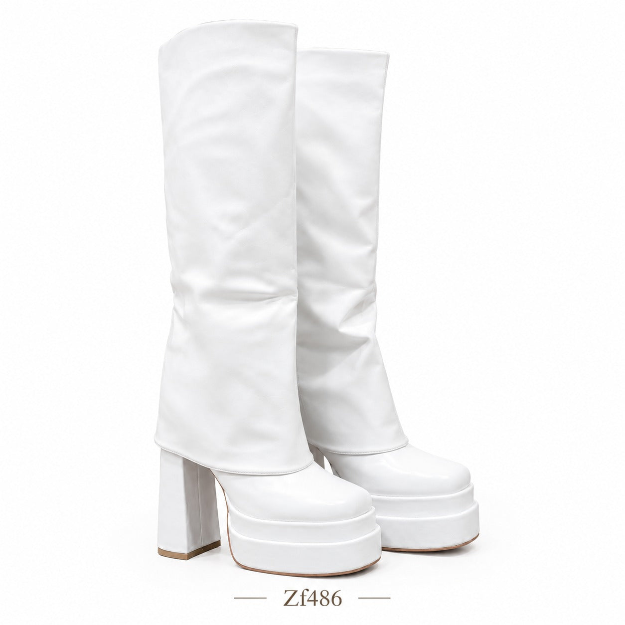 Bota caña alta blanca doblez plataforma 5cm tacon 14cm K6022 C3