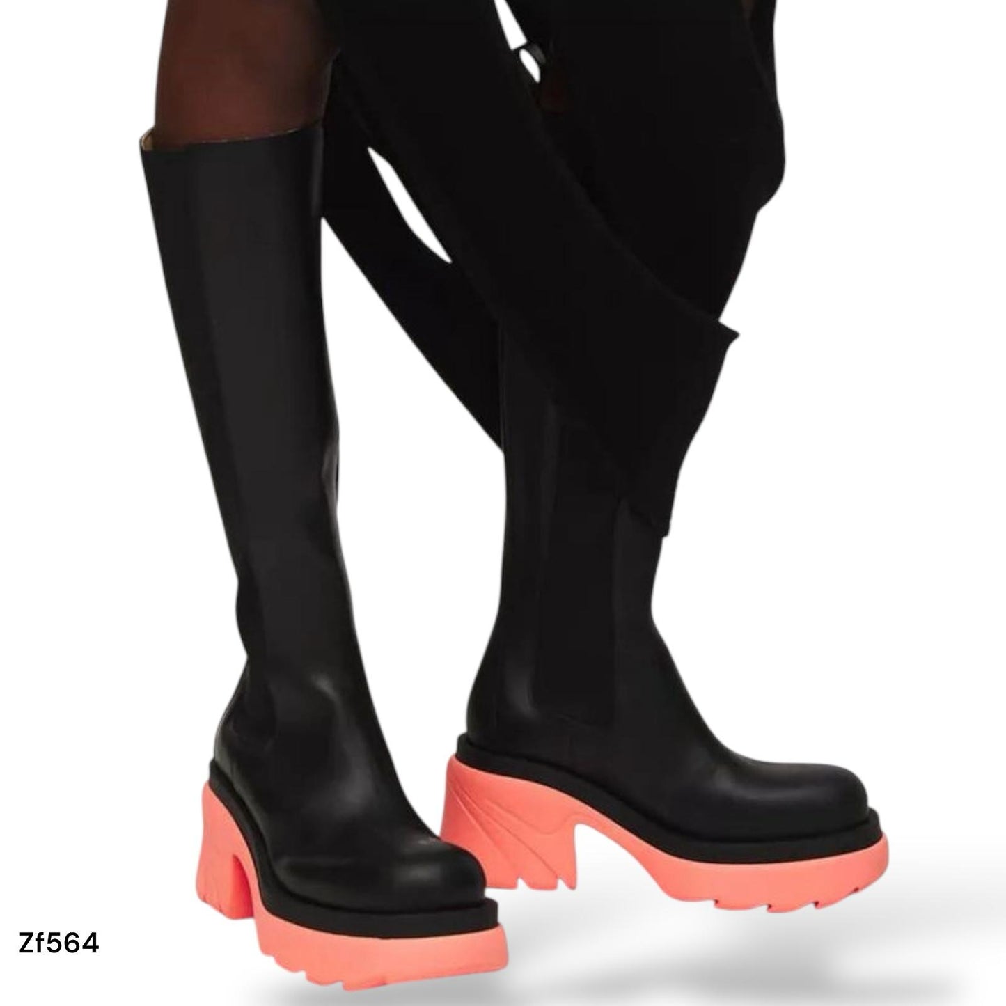 Bota caña larga negra suela naranja tacon 7cm  U8A-X90112-1  C20