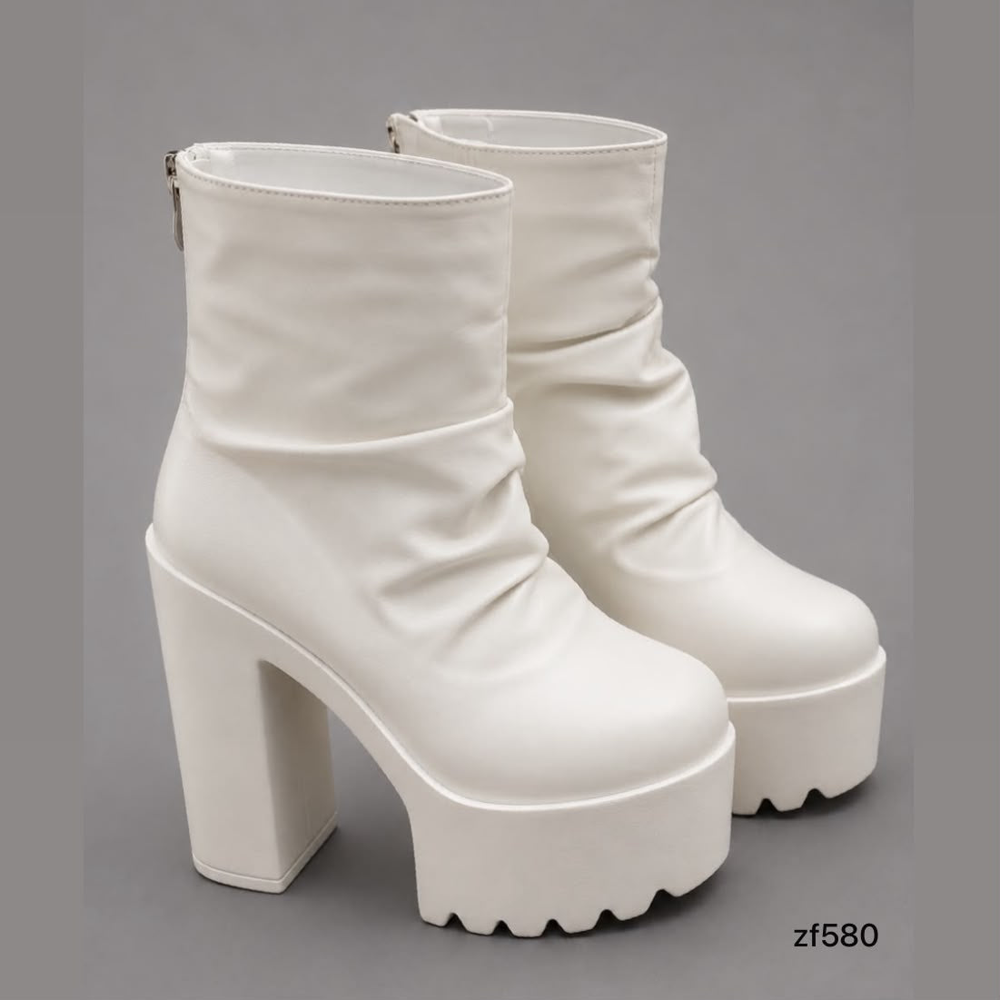 Botin blanco arrugado tacon 14cm 831-10 C-2
