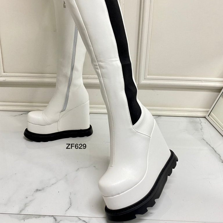 Bota caña alta blanca plataforma 14cm  2088-4  C-1
