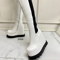 Bota caña alta blanca plataforma 14cm  2088-4  C-1