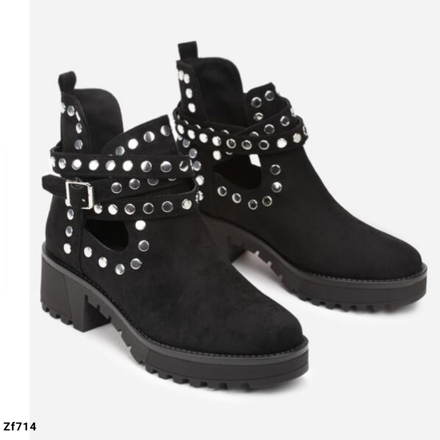 Botin negro apliques plateados suela 5cm   8358  C-66