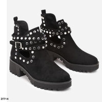 Botin negro apliques plateados suela 5cm   8358  C-66