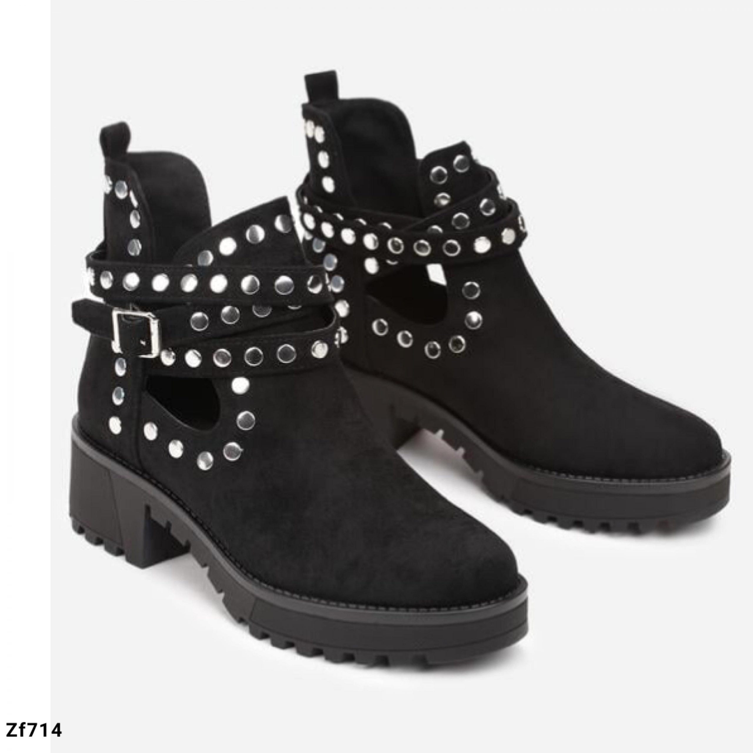 Botin negro apliques plateados suela 5cm   8358  C-66