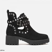 Botin negro apliques plateados suela 5cm   8358  C-66
