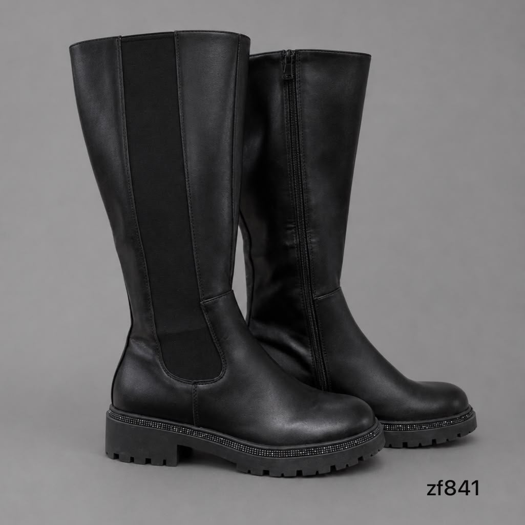 Bota caña alta negra apliques en suela 3cm RXJ219 C-58