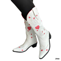 Bota caña alta texana blanca detalles rosa tacon 5cm  BOT004C  C-1
