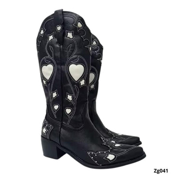 Bota texana negro detalles blanco tacon 5cm  BOT003C  C-1