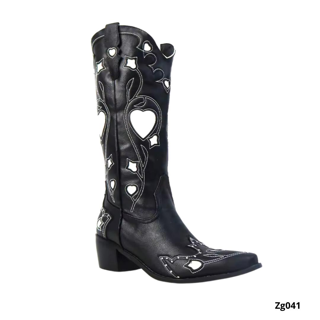 Bota texana negro detalles blanco tacon 5cm  BOT003C  C-1