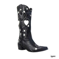 Bota texana negro detalles blanco tacon 5cm  BOT003C  C-1
