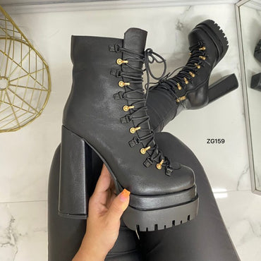 Botin negro detalles dorado plataforma 5cm tacon 14cm  BTC08#  C-1