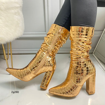Botin dorado textura brillante tacon 10cm  K21-32  C-25