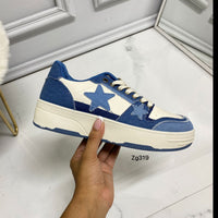 Tenis beige detalle denim suela 4cm  9295  C-36