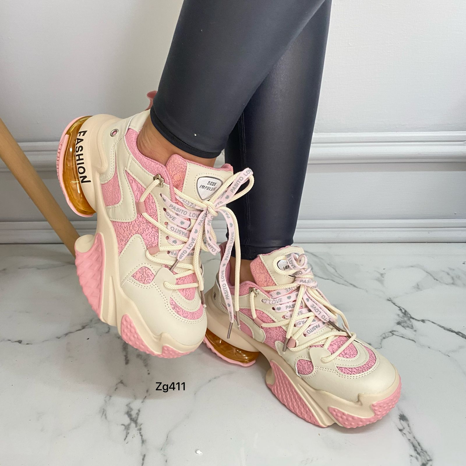 Tenis beige detalles rosado suela 5cm  99915-1  C-2