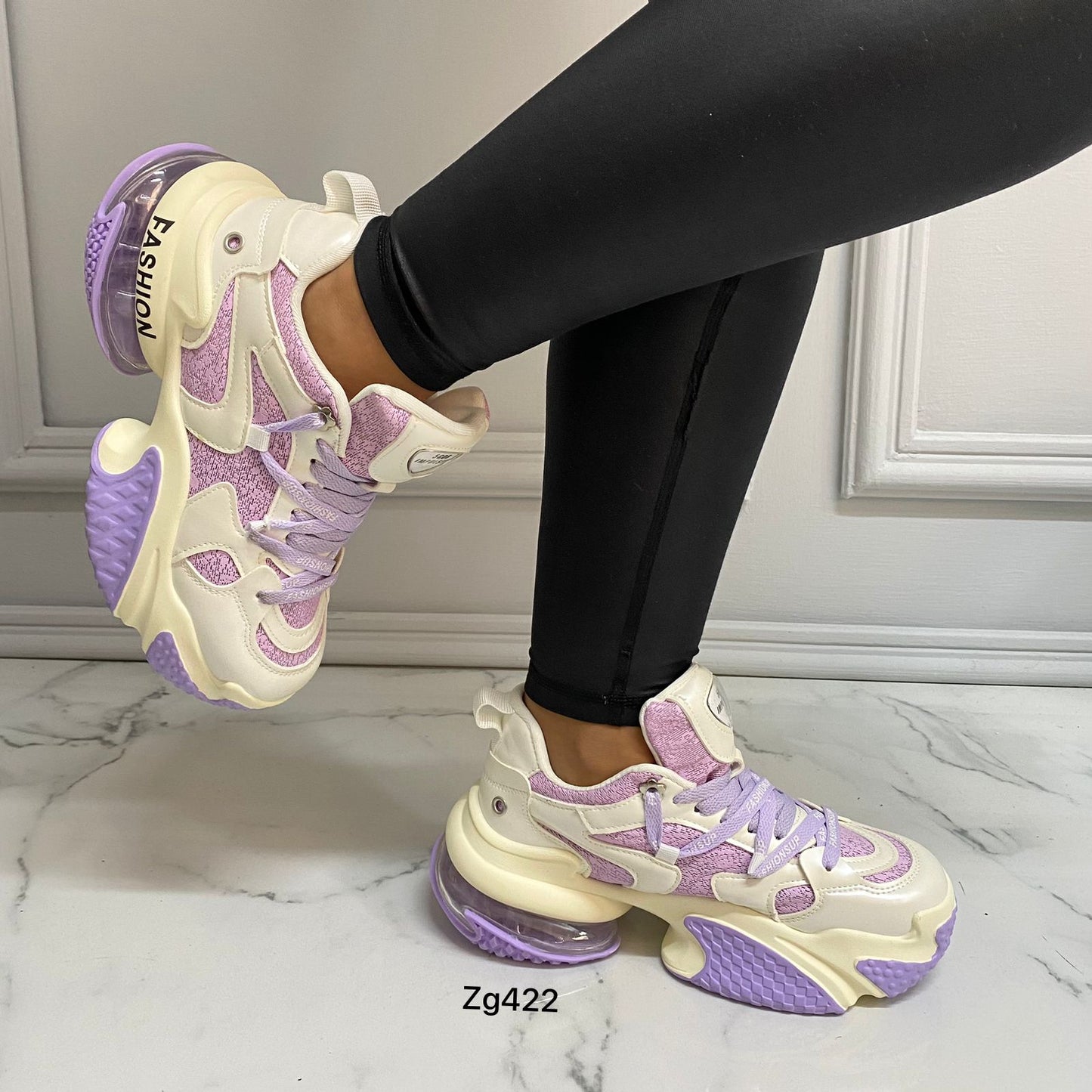 Tenis beige detalles morado suela 5cm  99915-1  C-2
