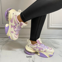Tenis beige detalles morado suela 5cm  99915-1  C-2