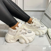 Tenis blanco detalle malla aplique plateado suela plataforma 6cm  339  C-2