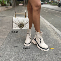 Botin beige detalles negro suela 6cm  H280-H395  C-F