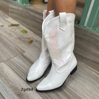Bota texana blanco detalles tornasol tacon 4cm CYM038  C-T