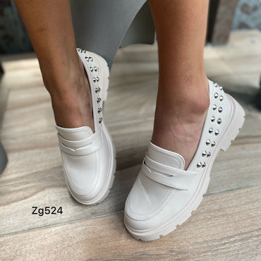 Mocasine beige apliques plateado suela 3cm A77-773  C-95