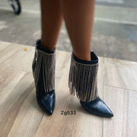 Botin negro apliques brillantes tacon puntilla 10cm  S1757  C-84