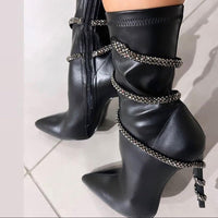 Bota negro apliques plateado tacon puntilla 12cm  K81  C-80