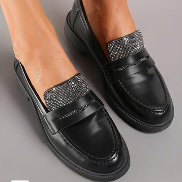 Zapato negro apliques plateado brillante suela 3cm  MS7099  C-53