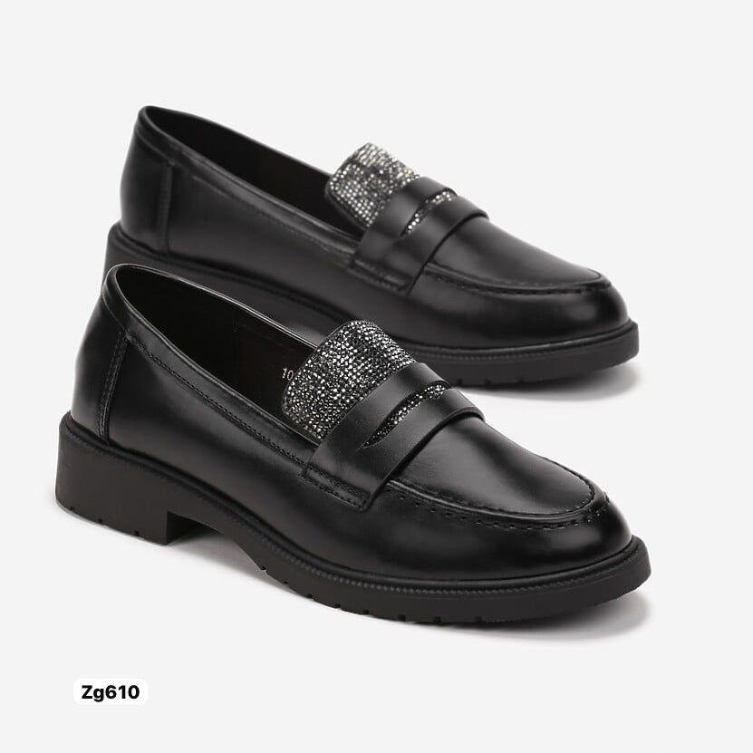 Zapato negro apliques plateado brillante suela 3cm  MS7099  C-53