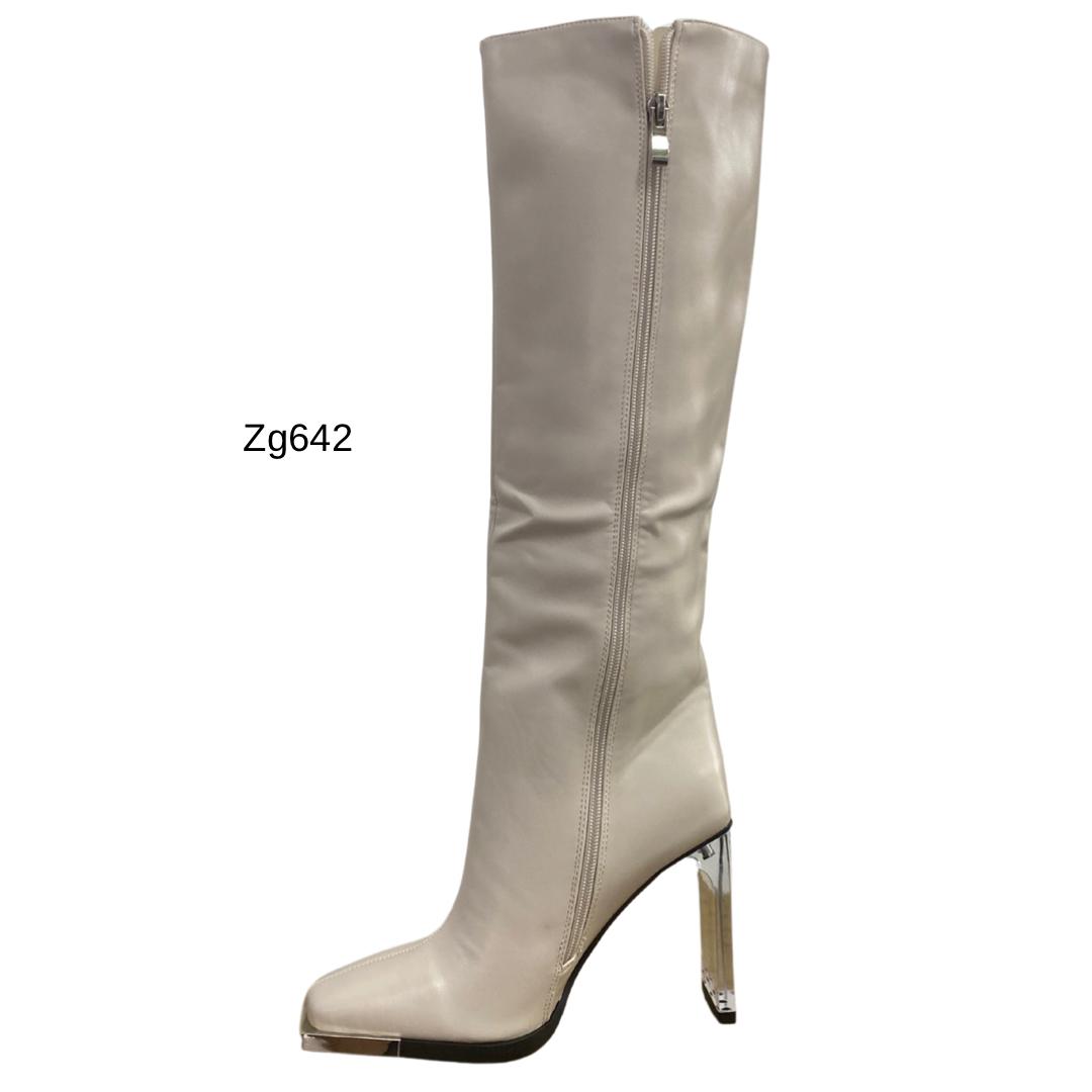 Bota caña alta beige punta plateado tacon 10cm  K104   C-80