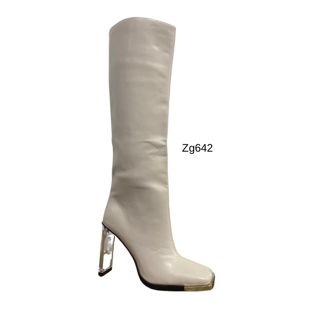 Bota caña alta beige punta plateado tacon 10cm  K104   C-80