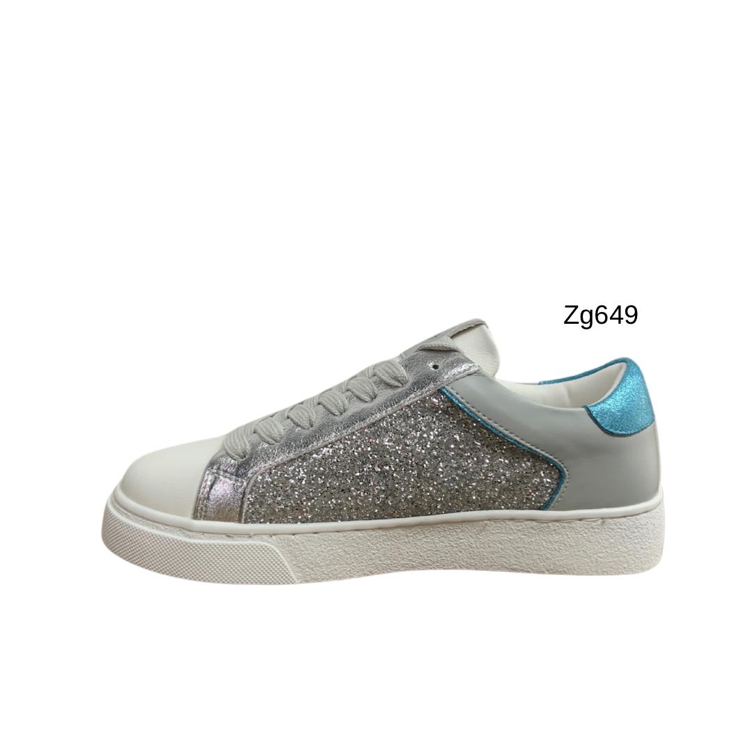 Tenis plateado apliques brillantes detalle azul suela 3cm  FY0816  C-55