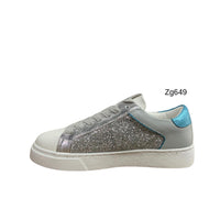Tenis plateado apliques brillantes detalle azul suela 3cm  FY0816  C-55