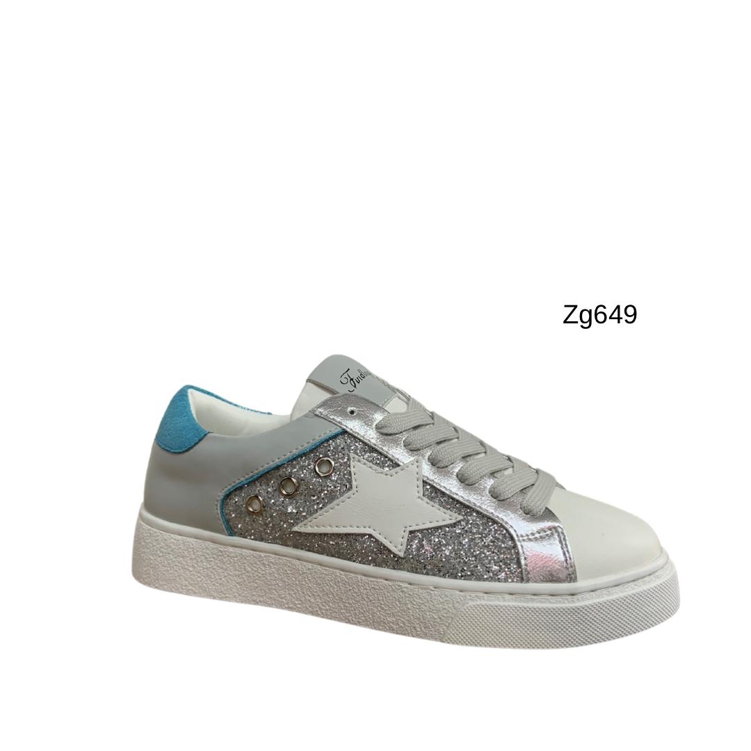 Tenis plateado apliques brillantes detalle azul suela 3cm  FY0816  C-55