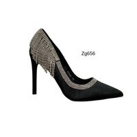 Tacon negro apliques brillantes tacon puntilla 10cm  66-S20   C-57