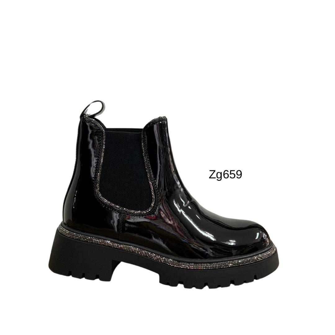 Botin negro charol apliques brillantes borde suela 3cm  9550A-1  C-64
