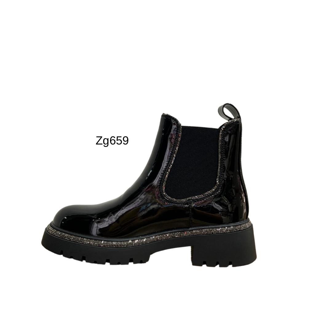 Botin negro charol apliques brillantes borde suela 3cm  9550A-1  C-64