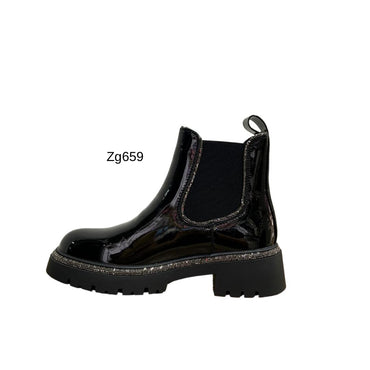 Botin negro charol apliques brillantes borde suela 3cm  9550A-1  C-64