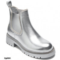 Botin plateado apliques brillantes borde resorte suela 4cm  9550A  C-64